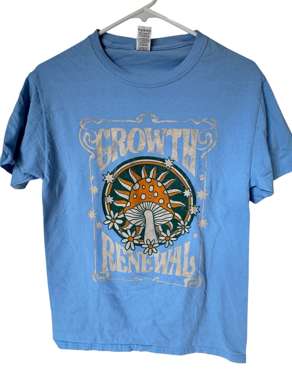 BOHO Hippie Growth Renewal Mushroom Blue Graphic T-Shirt Women’s S